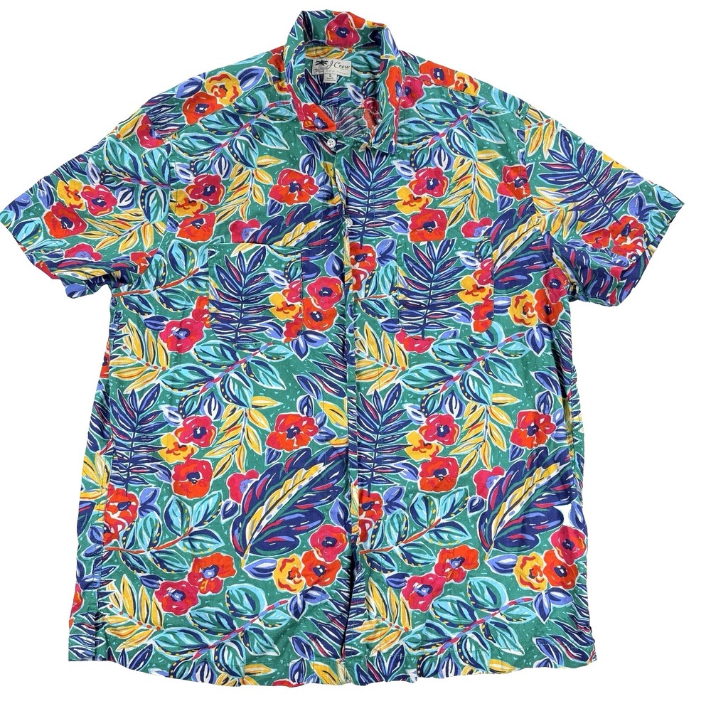 Mens J Crew Tropical Floral Short Sleeve Button Up Shirt Cotton Hawaiian Large
